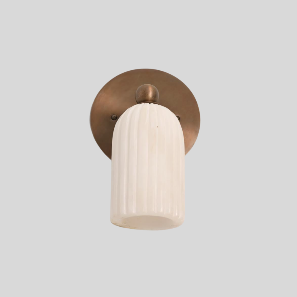 Modern Fluted Alabaster Wall Lamp - Minimalist Brass Cylinder Ribbed Sconce