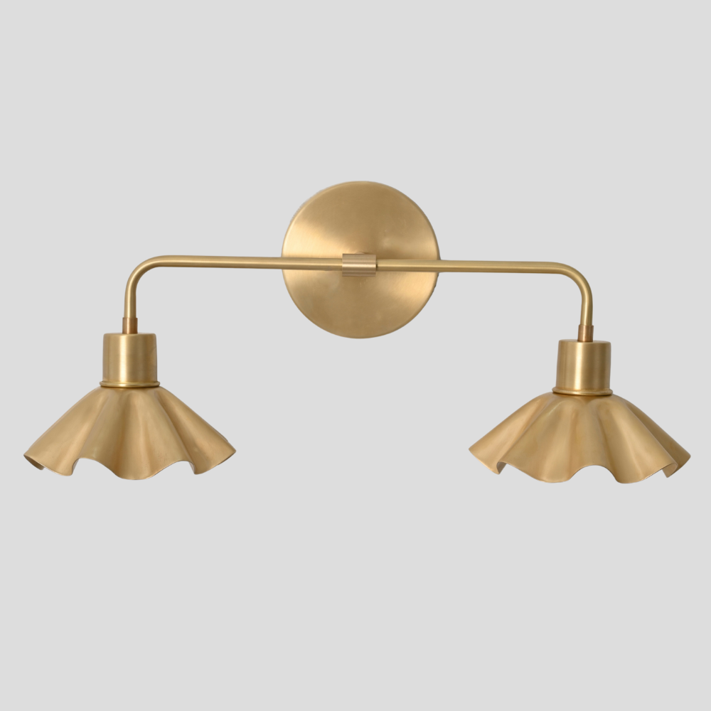 Double Brass Vanity Light - Flower Shade Wall Sconce