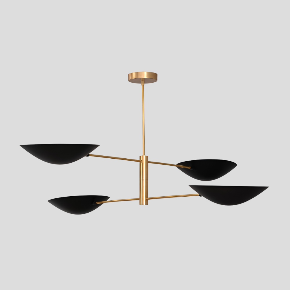 4 Light Linear Brass Chandelier - Modern Black Dome Ceiling Light
