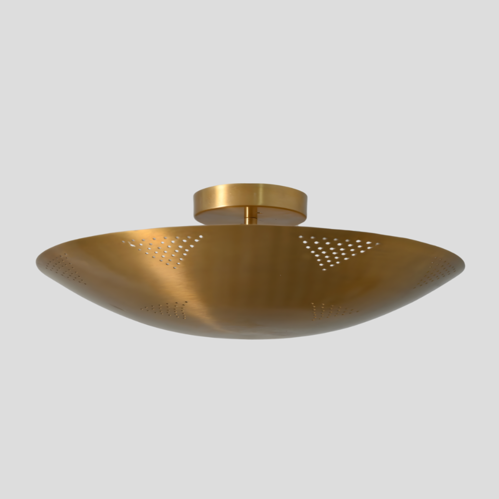 Gold ceiling light fixture on a gray background