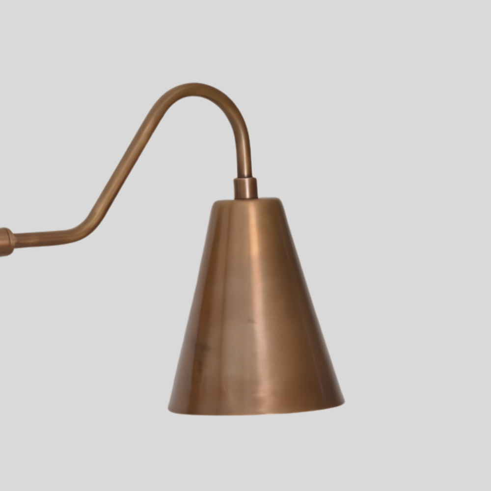 Double Long Cone Vanity Light - Mid Century 2 Brass Shades Wall Sconce