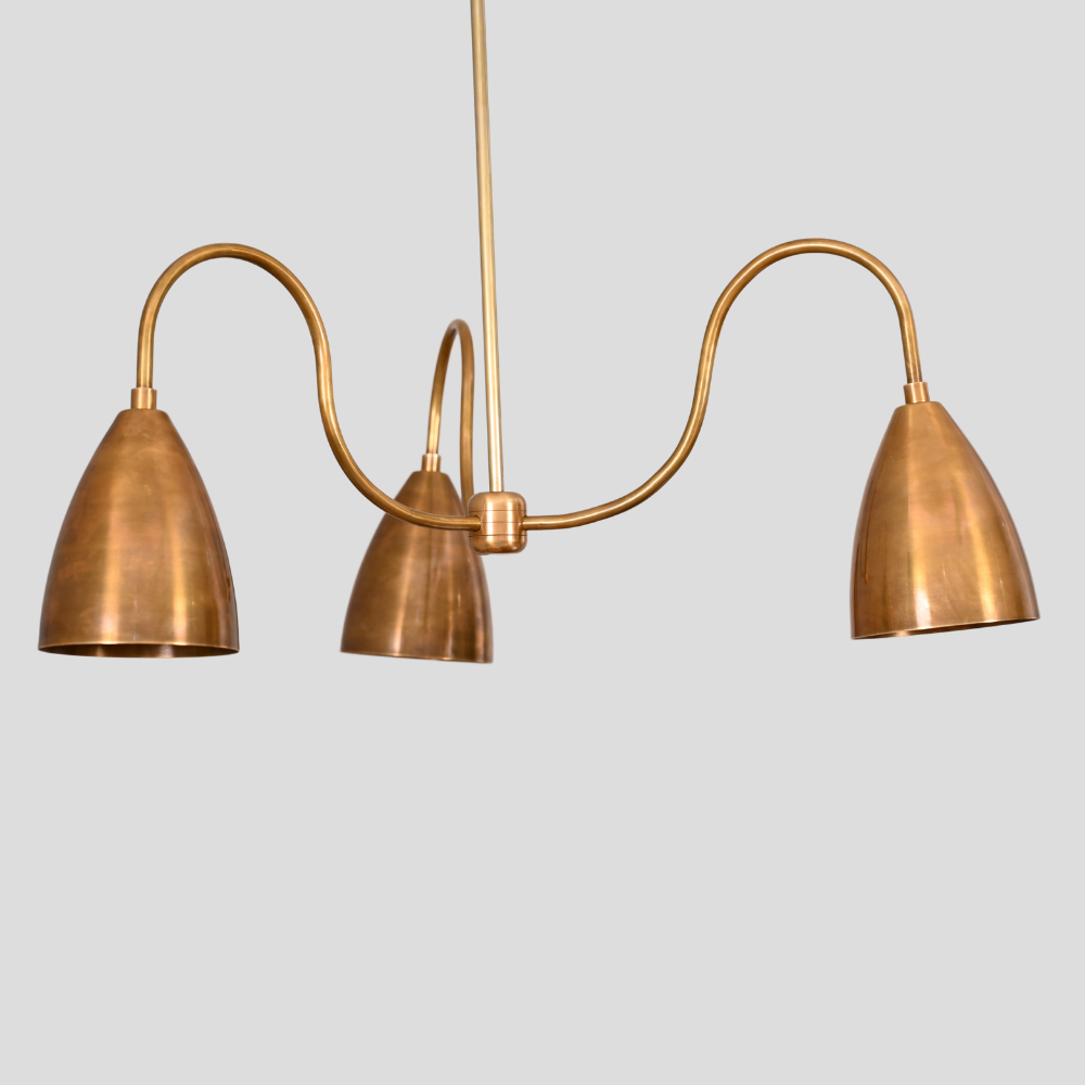 Three Arm Brass & Black Pendant - Downward Shades Chandelier