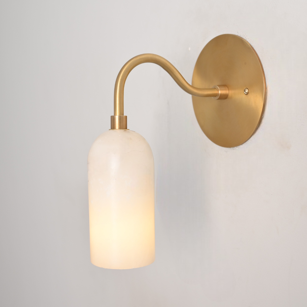 Stilnovo inspired brass alabaster wall sconce close up