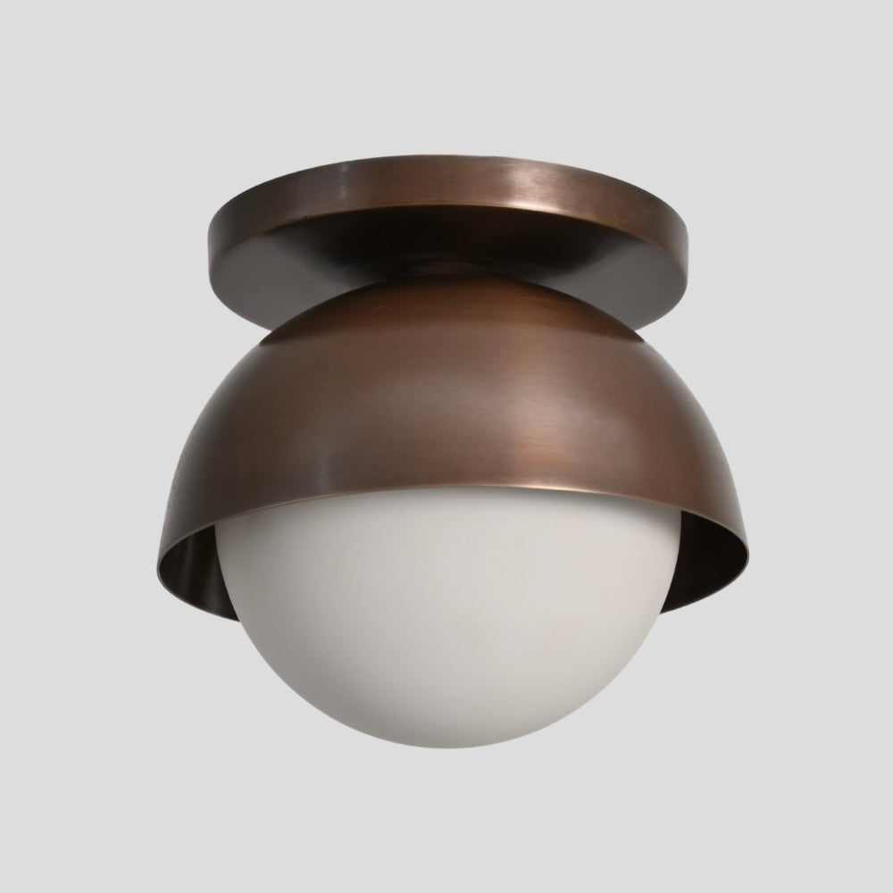 semi flush mount brass dome ceiling light with frosted glass globe