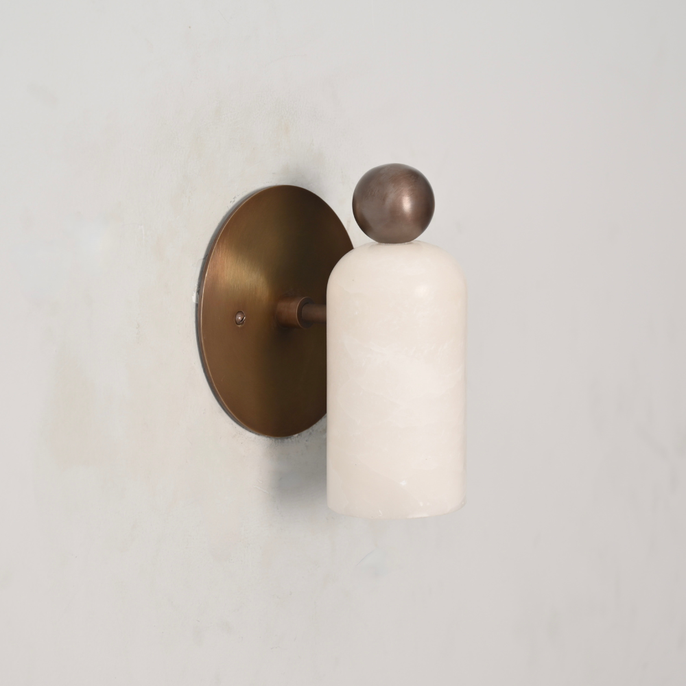 Modern vintage brass ball stub arm sconce handcrafted by Lightcove
