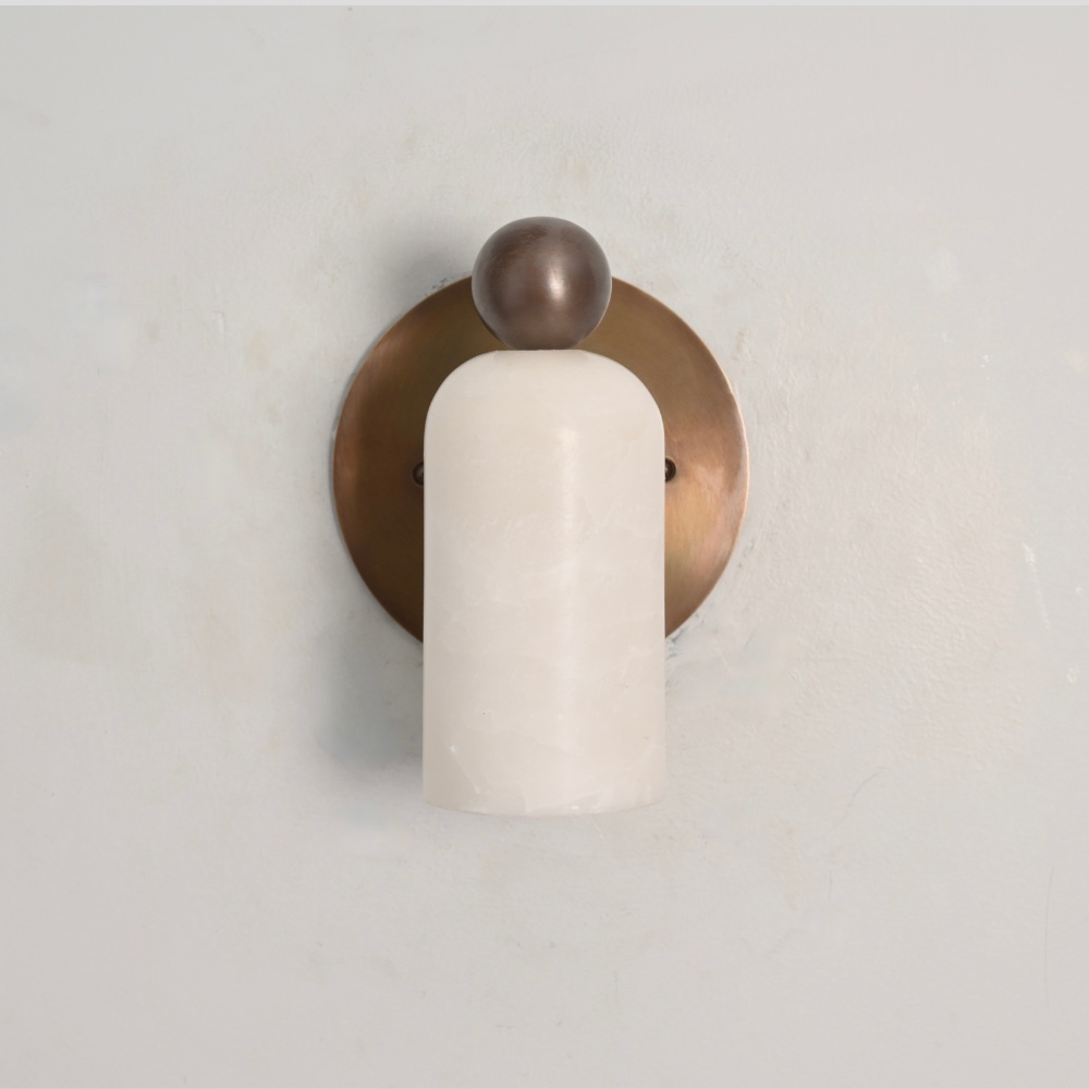 Vintage Italian decorative ball on a brass alabaster shade wall sconce