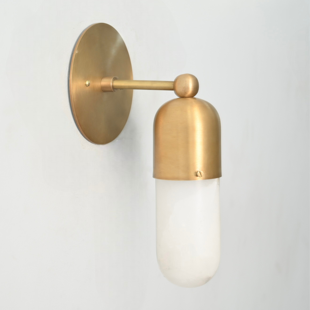 Handcrafted brass wall light with natural alabaster stone