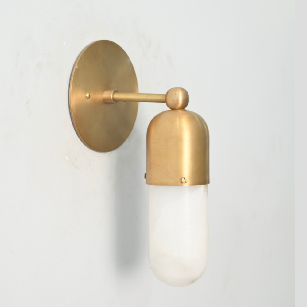 Minimalist brass cap wall lamp with alabaster shade