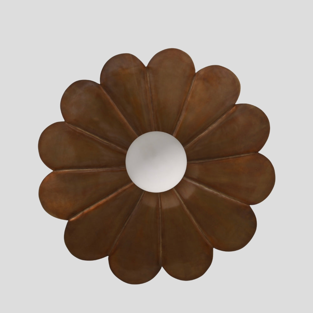 brass flush mount ceiling light with petal shade and glass globe