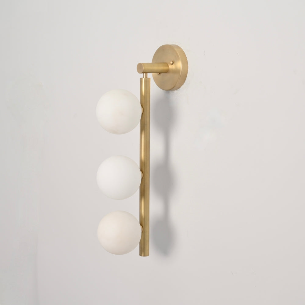 Wall sconce pendant brass rod with 3 minimalist glass globe