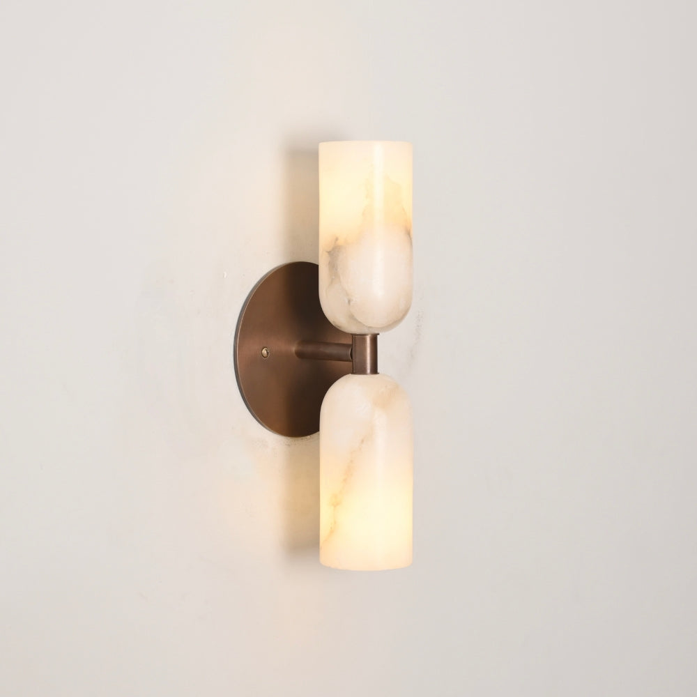 Antique brass wall mounted light with alabaster shade