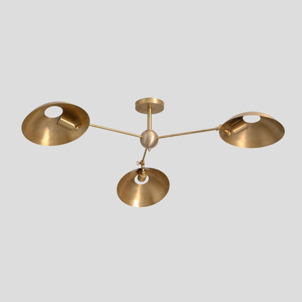 Three Arm Disc Downward Ceiling Light in Raw Brass