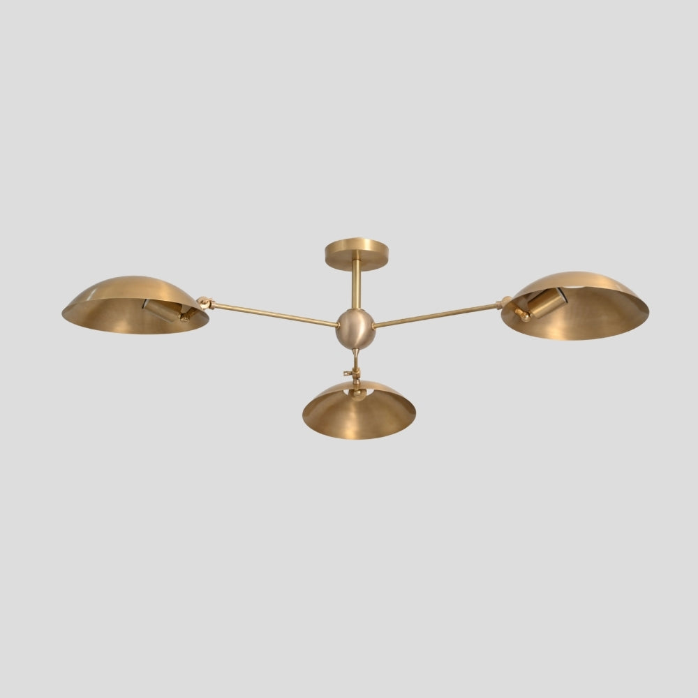 Three Arm Disc Downward Ceiling Light in Raw Brass