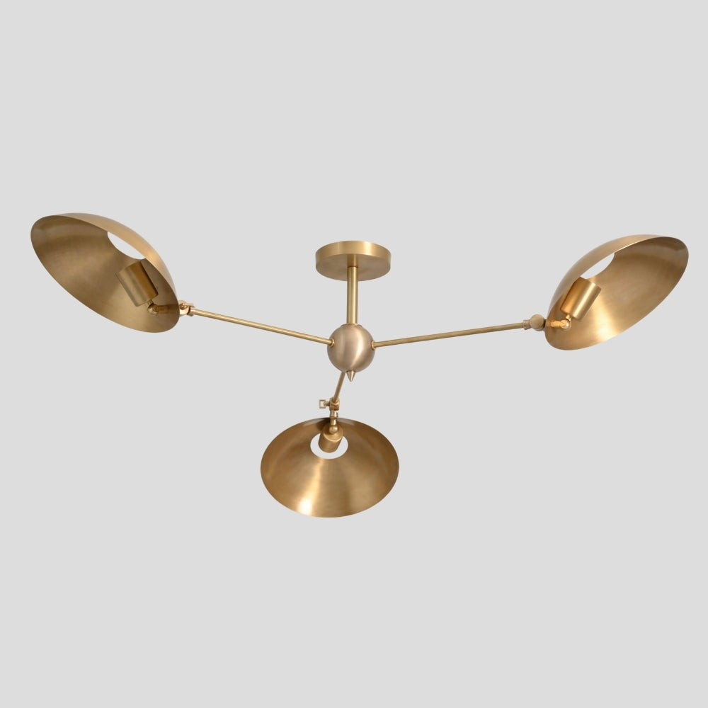 Three Arm Disc Downward Ceiling Light in Raw Brass