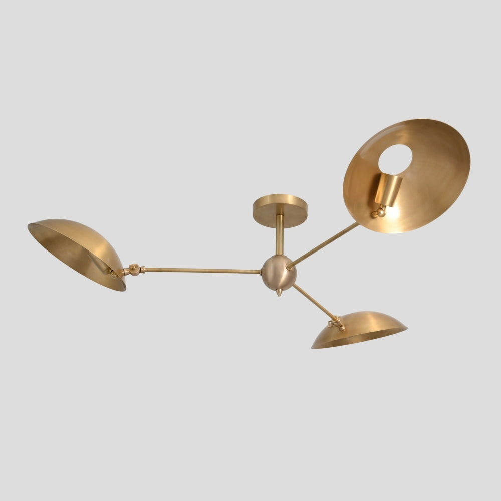 Three Arm Disc Downward Ceiling Light in Raw Brass