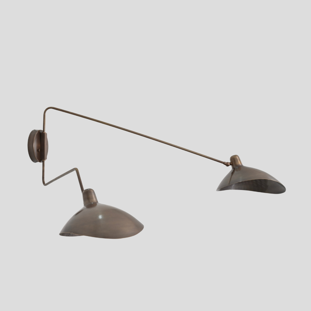 Mid century antique brass 2 light adjustable wall sconce designed by LightCove