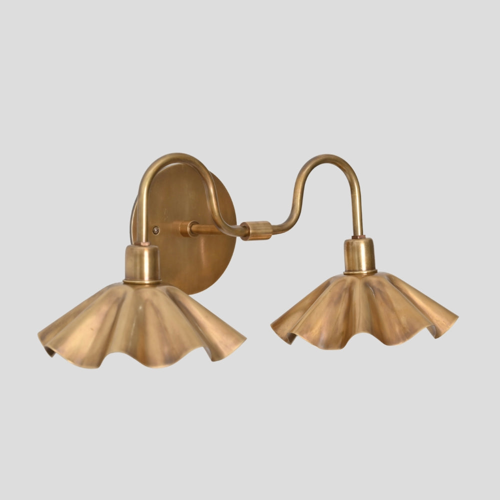 vintage style double brass wall sconce side view