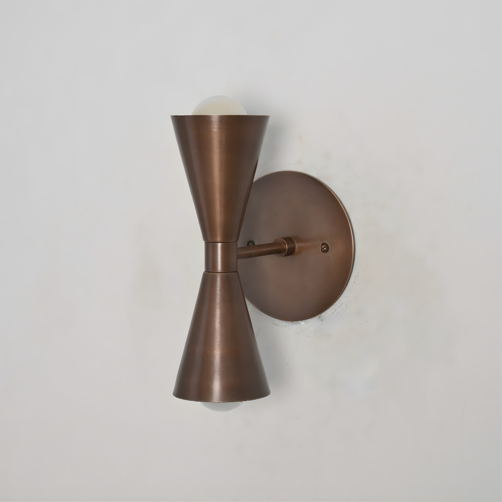 Modern brass sconce with 2 glass globe for entryways and hallways