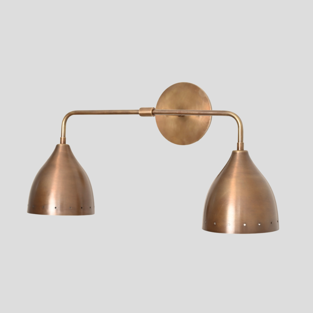Brass Vanity Light - 2 Light Perforated Wall Sconce