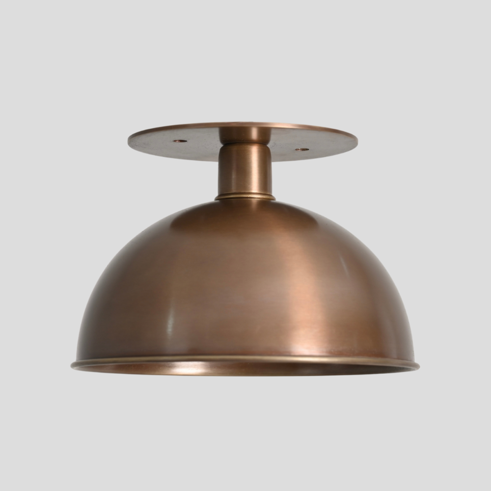 Minimalist brass semi flush mount inspired by mid century design