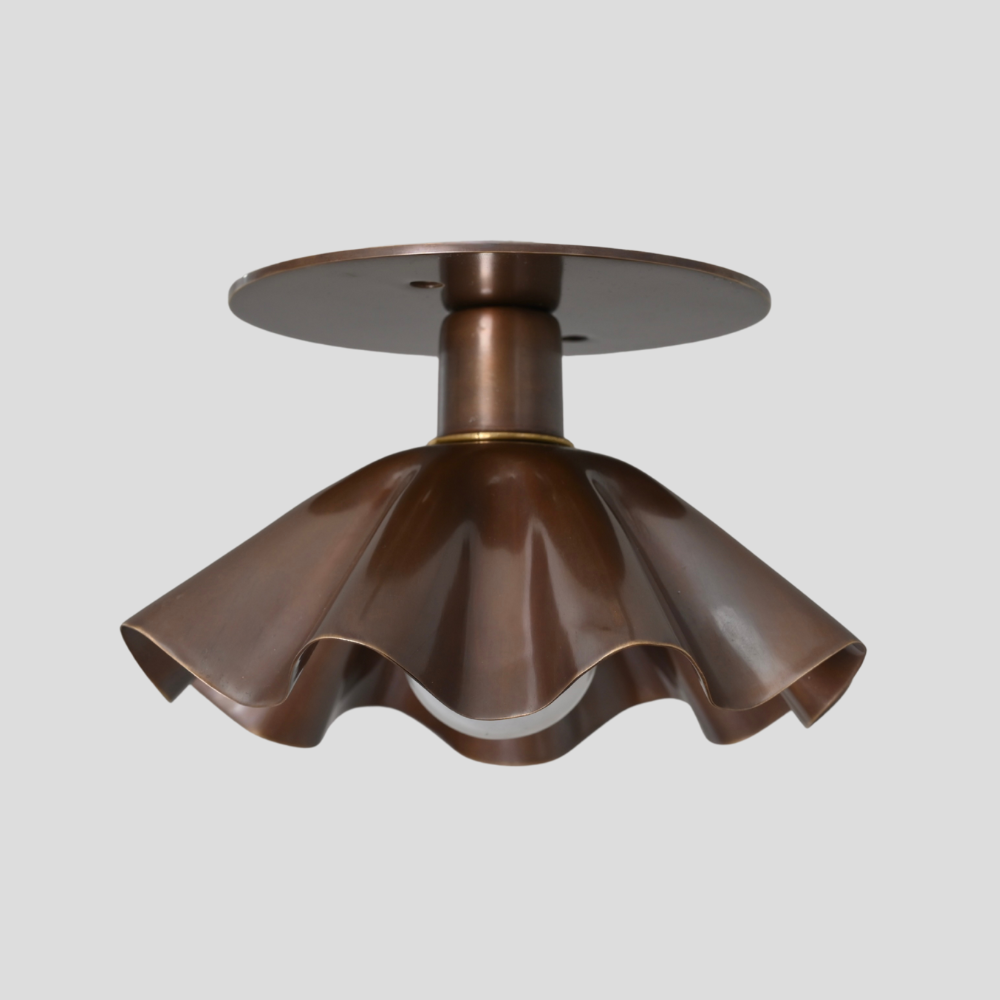 Minimalist brass petal shaped shade in a pure antique brass finish handcrafted minimal ceiling light