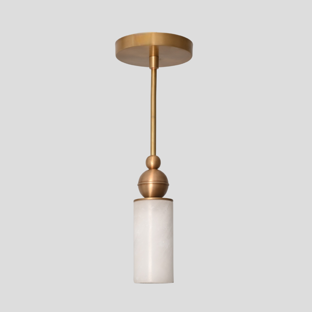 Mid century alabaster pendant light in solid brass