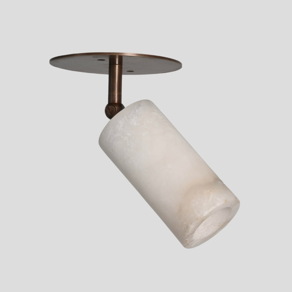 Solid brass ceiling spotlight with cylindrical alabaster shade
