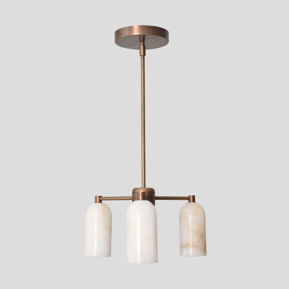 Mid century brass alabaster pendant light with triple marble shades