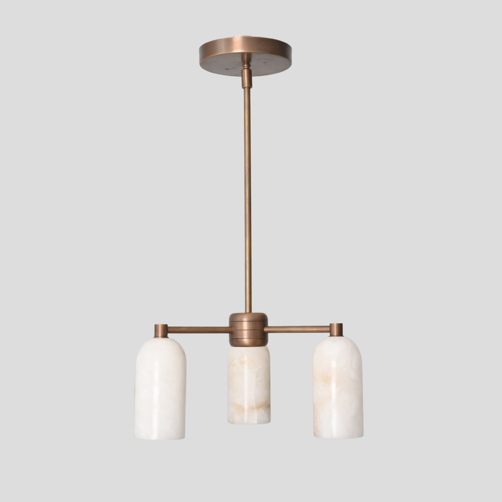Triple alabaster marble pendant light in antique brass finish