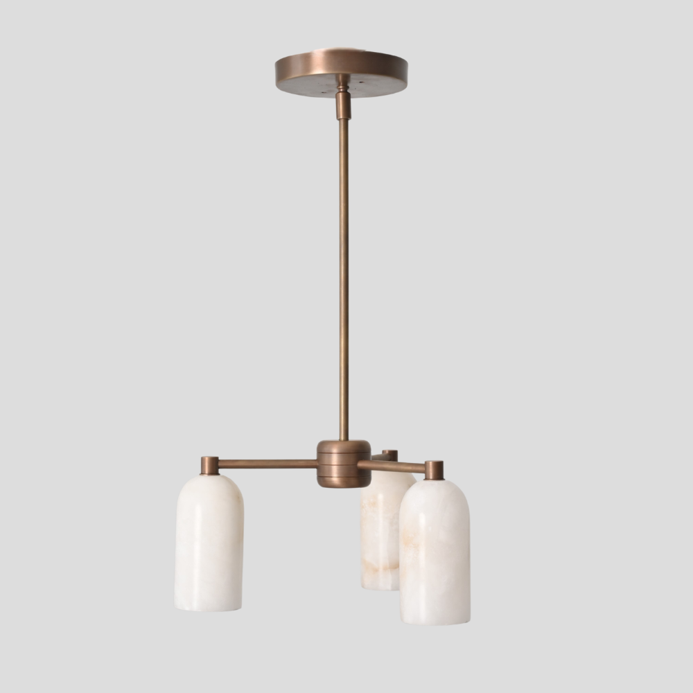 Handcrafted triple brass alabaster pendant light for dining room