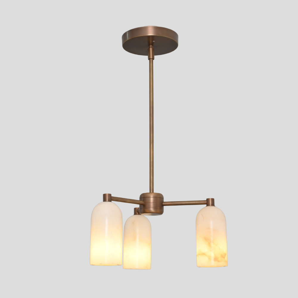 Modern mid century pendant light with three alabaster shades