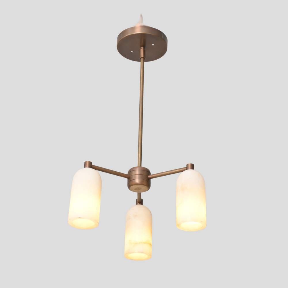 Brass and alabaster ceiling pendant light warm ambient glow