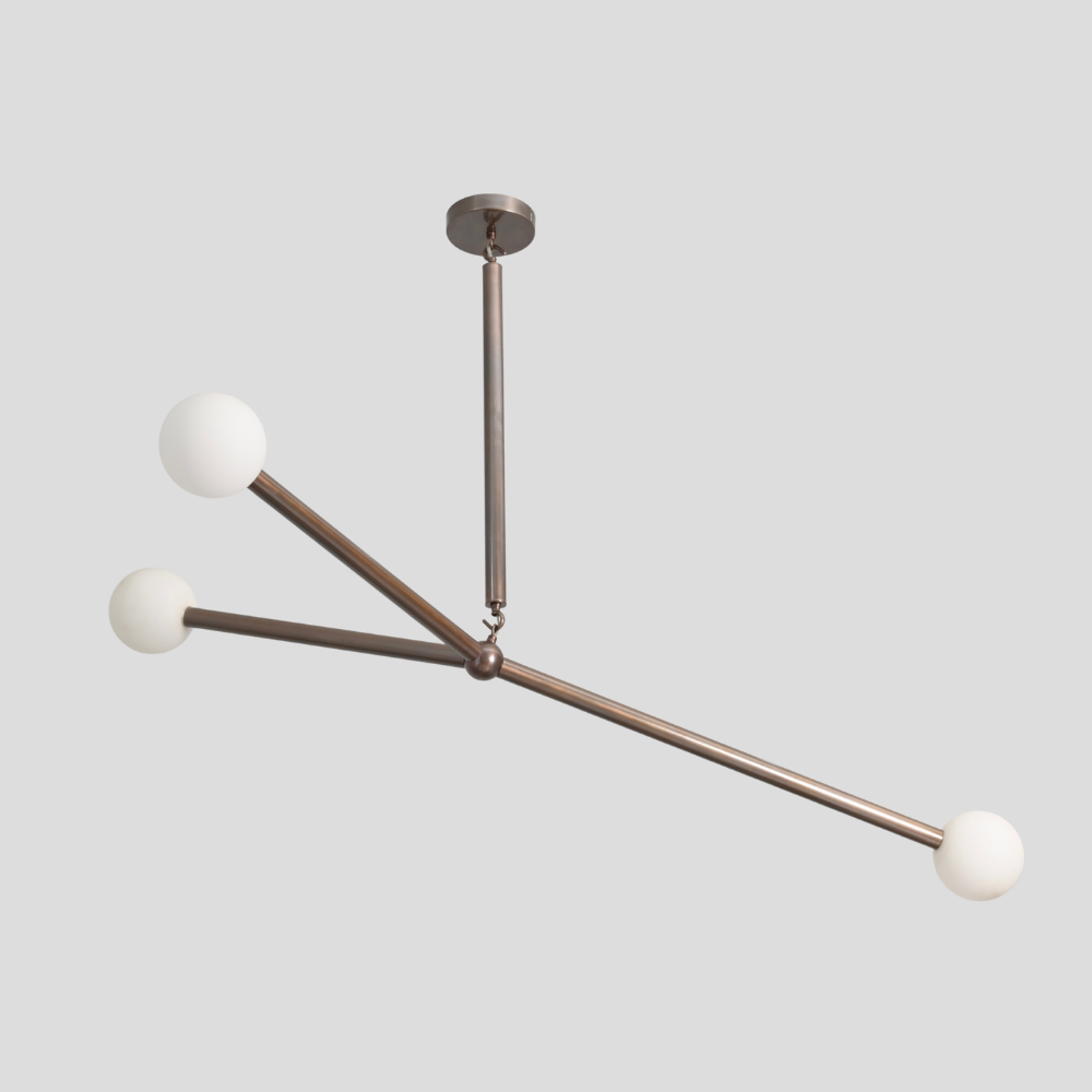 Vintage ceiling light in a pure brass with 3 minimalist frosted glass globe designed by LightCove