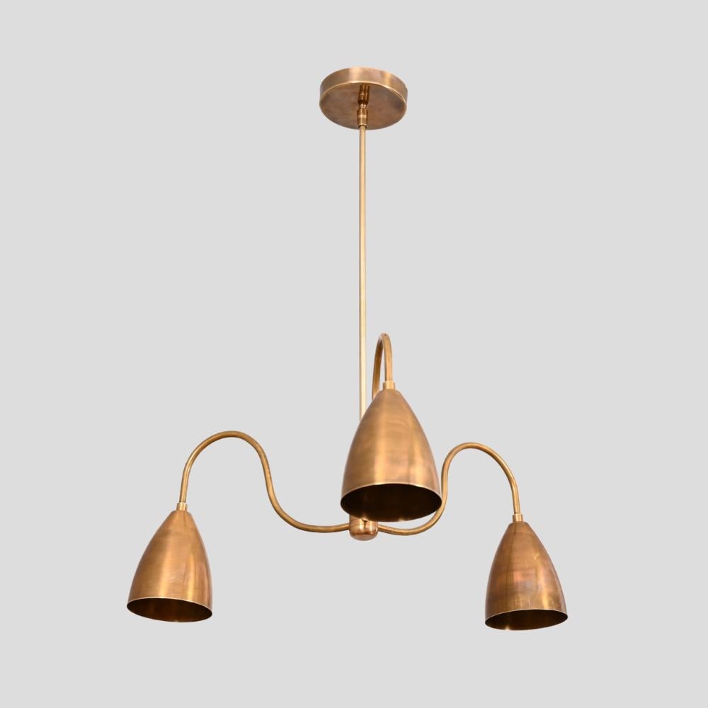 Mid century modern three arm brass and black chandelier by LightCove