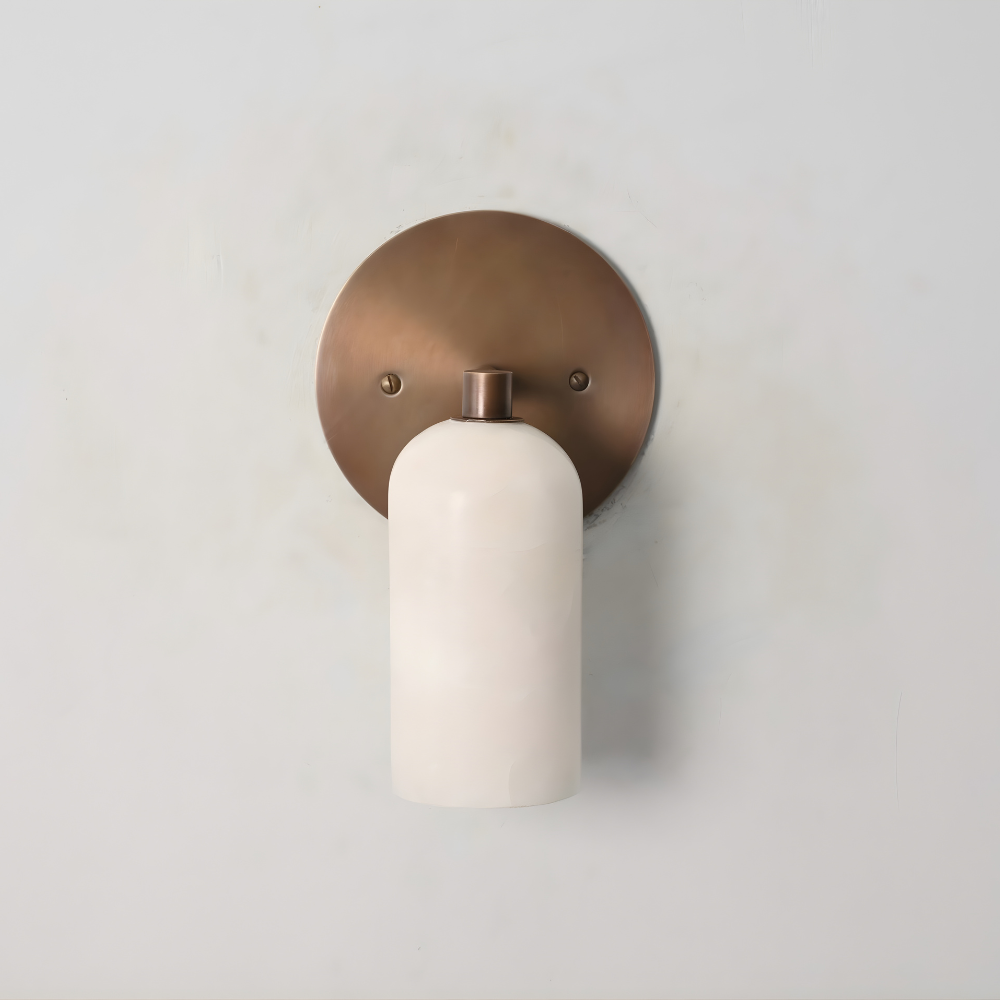 Modern mid century stub arm alabaster wall sconce handcrafted with natural marble piece and brass finish