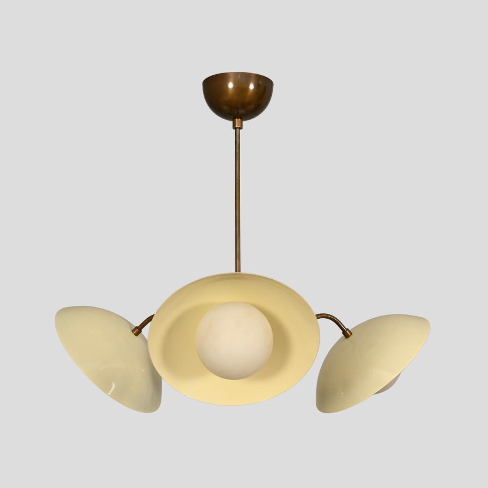 Mid-Century Orb Glass Brass Chandelier