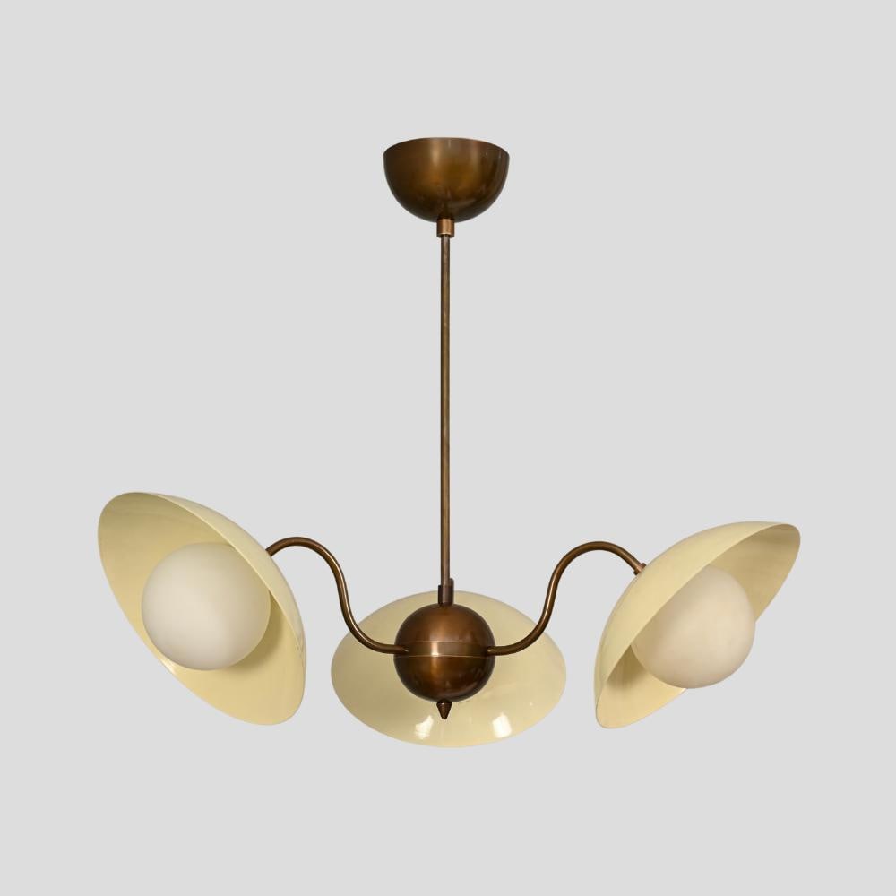 Mid-Century Orb Glass Brass Chandelier
