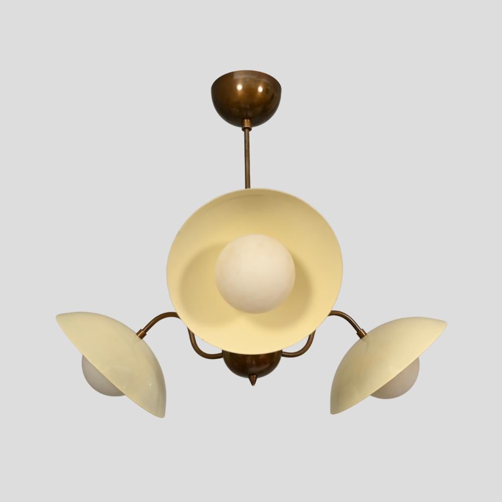 Mid-Century Orb Glass Brass Chandelier