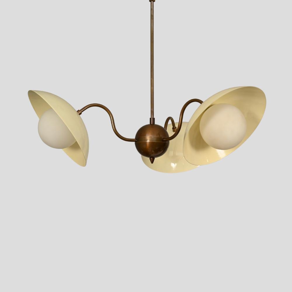 Mid-Century Orb Glass Brass Chandelier