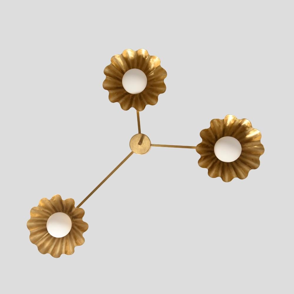 Three Arm Brass Flush Mount - Modern Globe Ceiling Light
