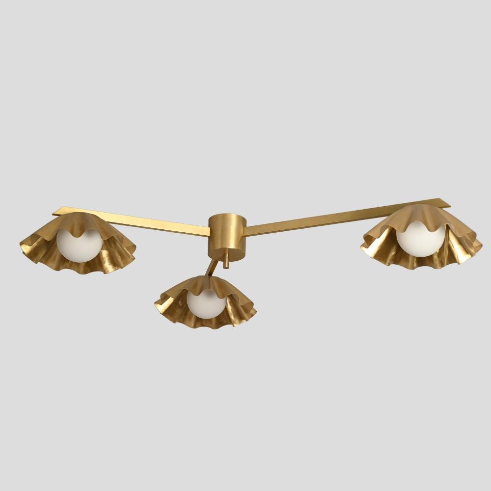 Three Arm Brass Flush Mount - Modern Globe Ceiling Light