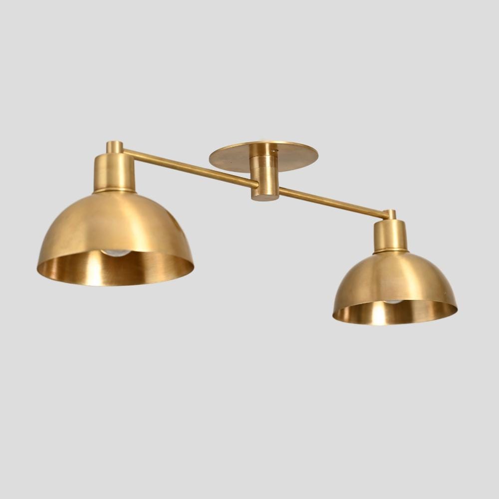 Double Brass Semi Flush Mount - Mid Century Ceiling Light