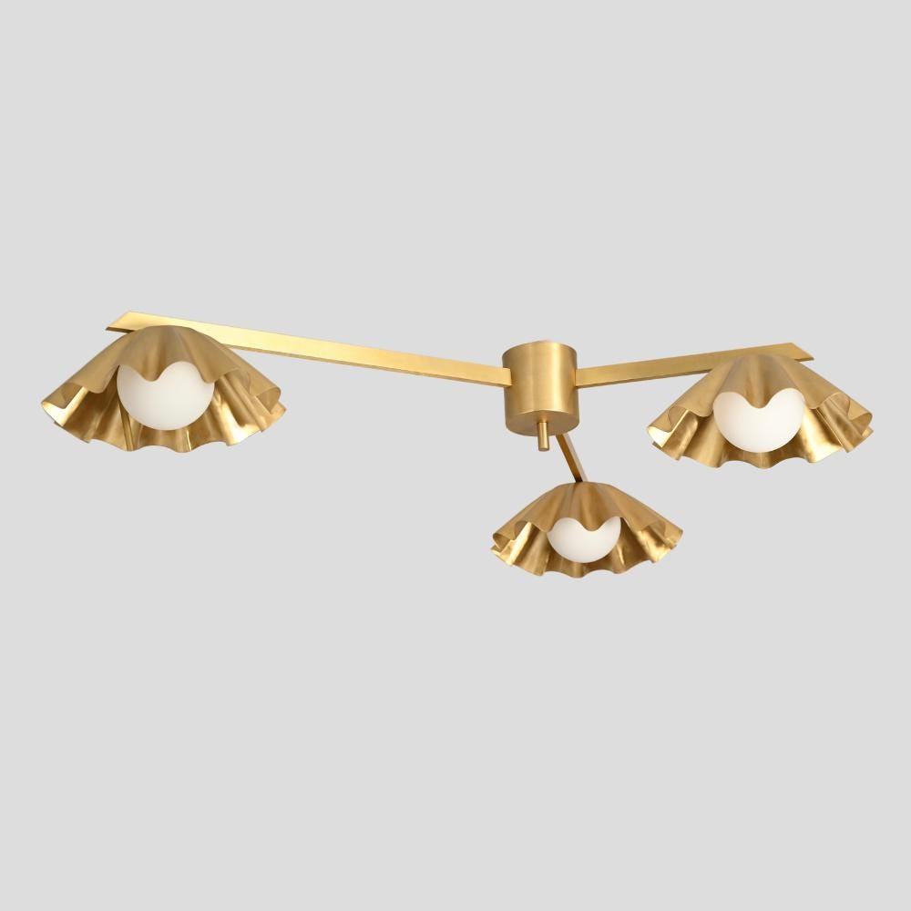 Three Arm Brass Flush Mount - Modern Globe Ceiling Light