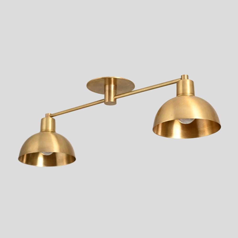 Double Brass Semi Flush Mount - Mid Century Ceiling Light