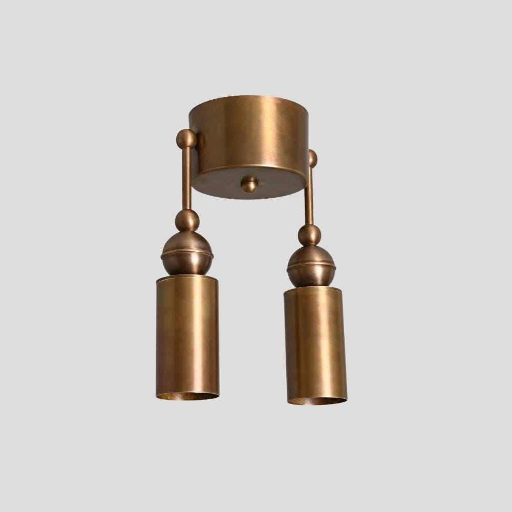 Double Brass Ceiling Light - 1950s Pendant Wall Sconce