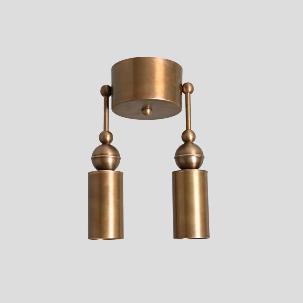 Double Brass Ceiling Light - 1950s Pendant Wall Sconce