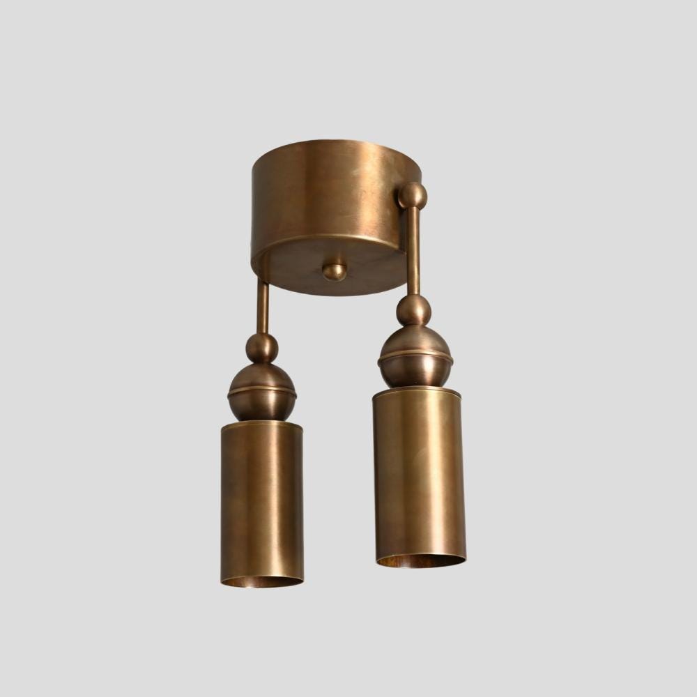 Double Brass Ceiling Light - 1950s Pendant Wall Sconce