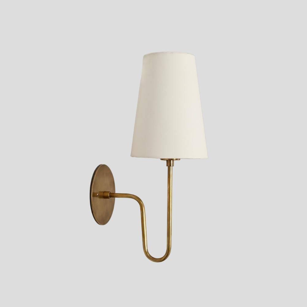 Aged Brass Linen Shade Wall Sconce Handmade Bathroom Vanity Sconce Mid Century Modern Bedside Lamp