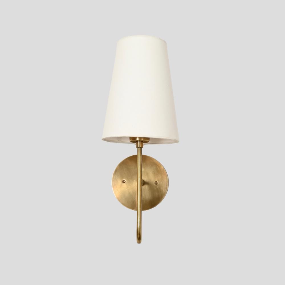 Aged Brass Linen Shade Wall Sconce Handmade Bathroom Vanity Sconce Mid Century Modern Bedside Lamp