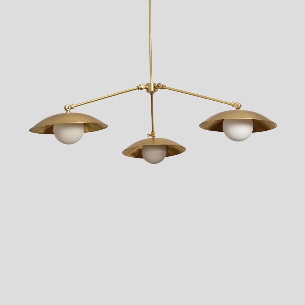 Three Arm Pendant Light - Brass Chandelier Down Shade
